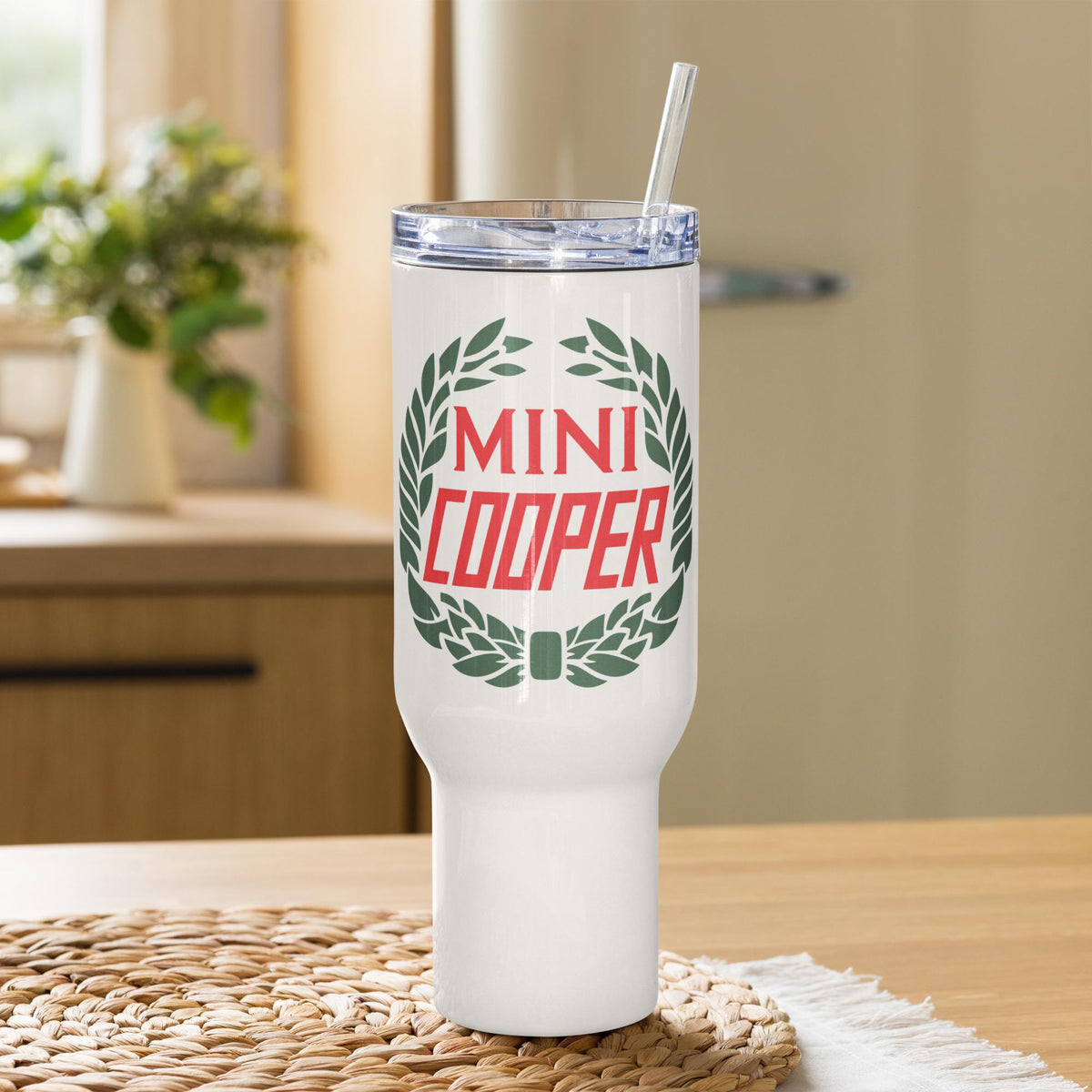 Old Mini Cooper Emblem Travel mug with a handle