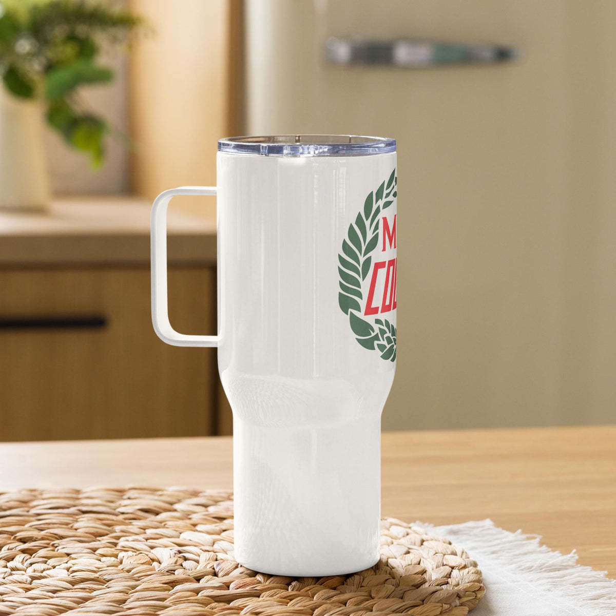 Old Mini Cooper Emblem Travel mug with a handle