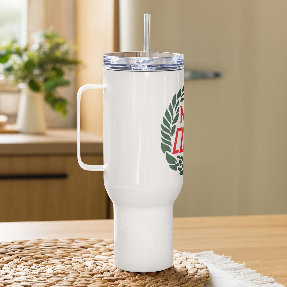 Old Mini Cooper Emblem Travel mug with a handle