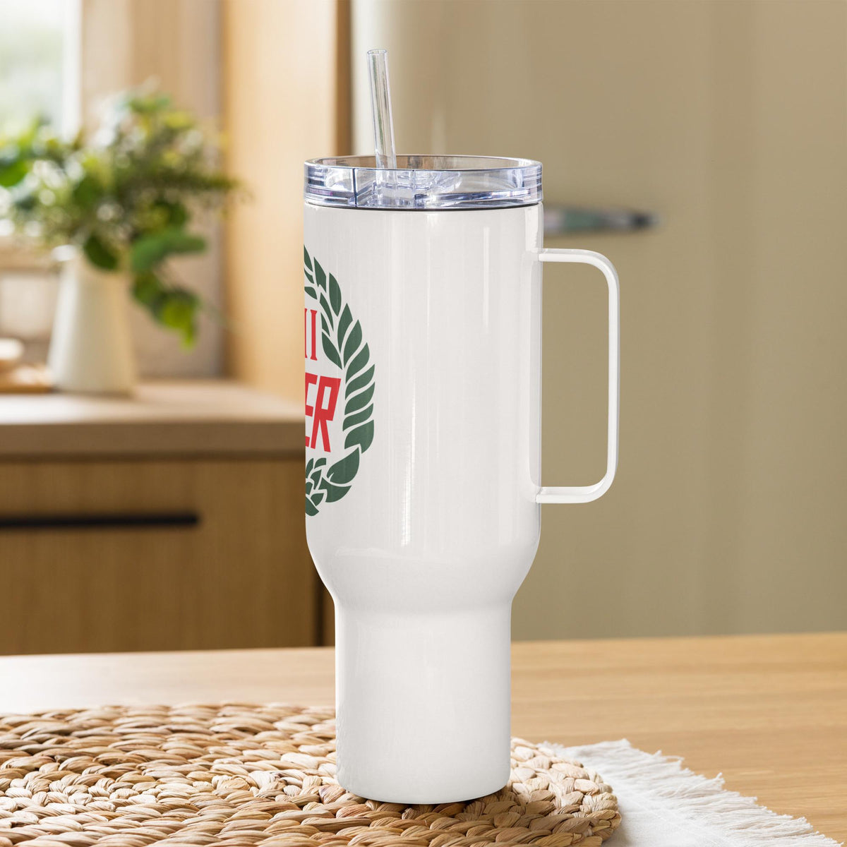 Old Mini Cooper Emblem Travel mug with a handle