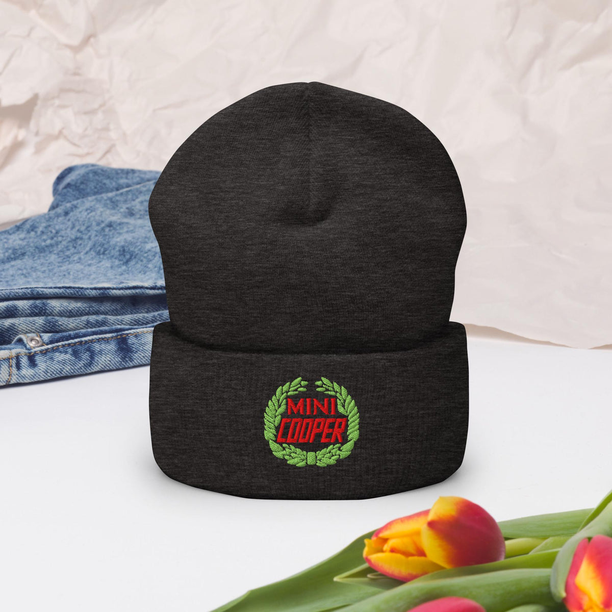 Old Mini Cooper Emblem Cuffed Beanie
