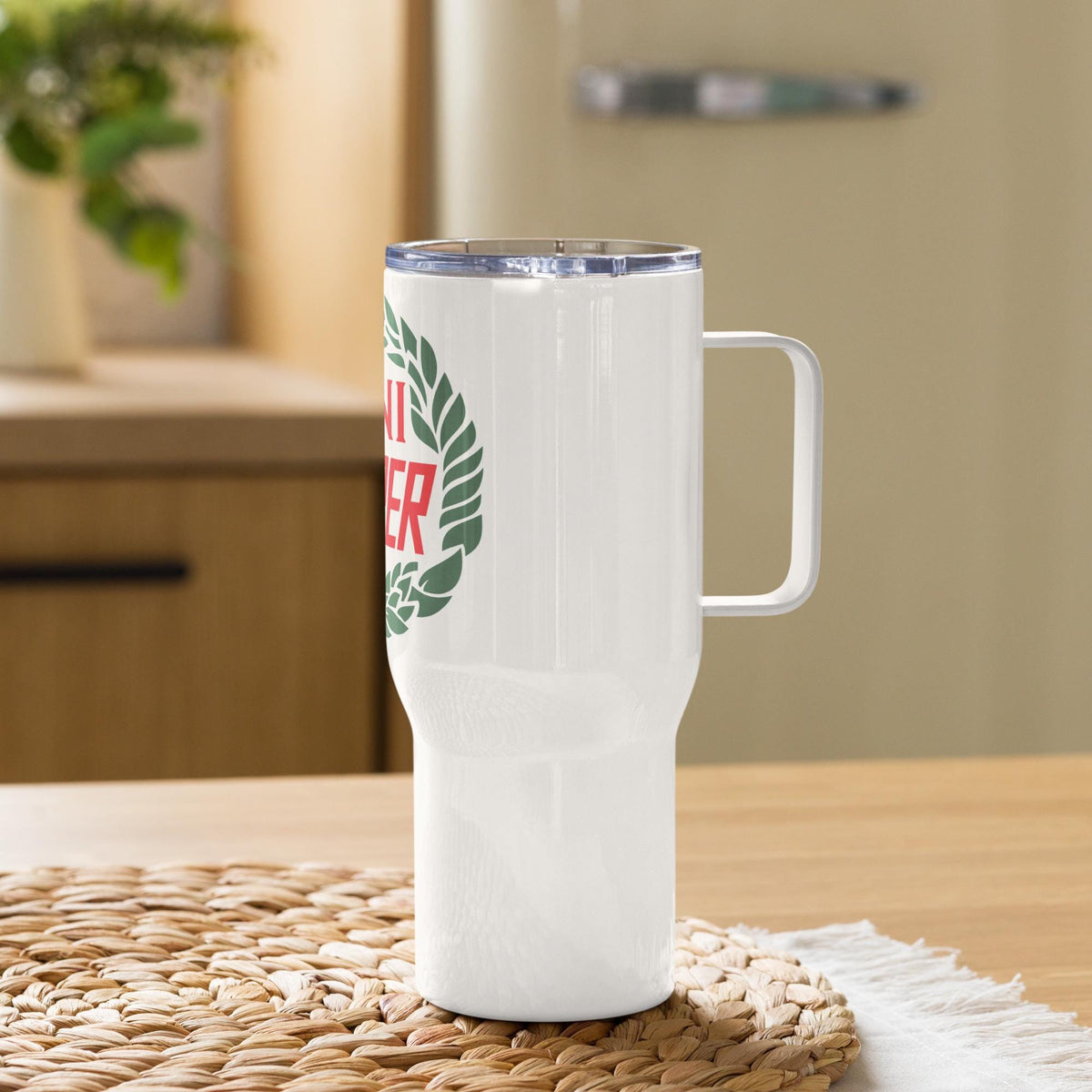 Old Mini Cooper Emblem Travel mug with a handle