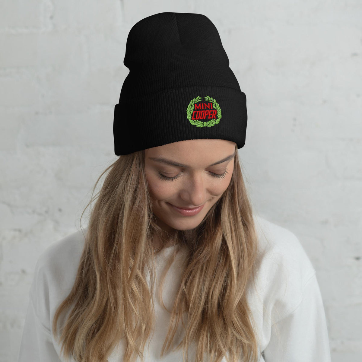 Old Mini Cooper Emblem Cuffed Beanie